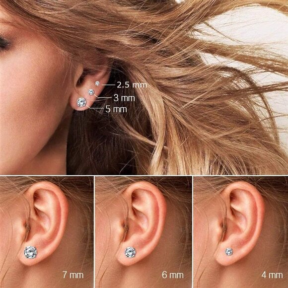 Solid 14k Yellow Gold Solitaire Round Cubic Zirconia CZ Stud Earrings with 14k G - Picture 2 of 9